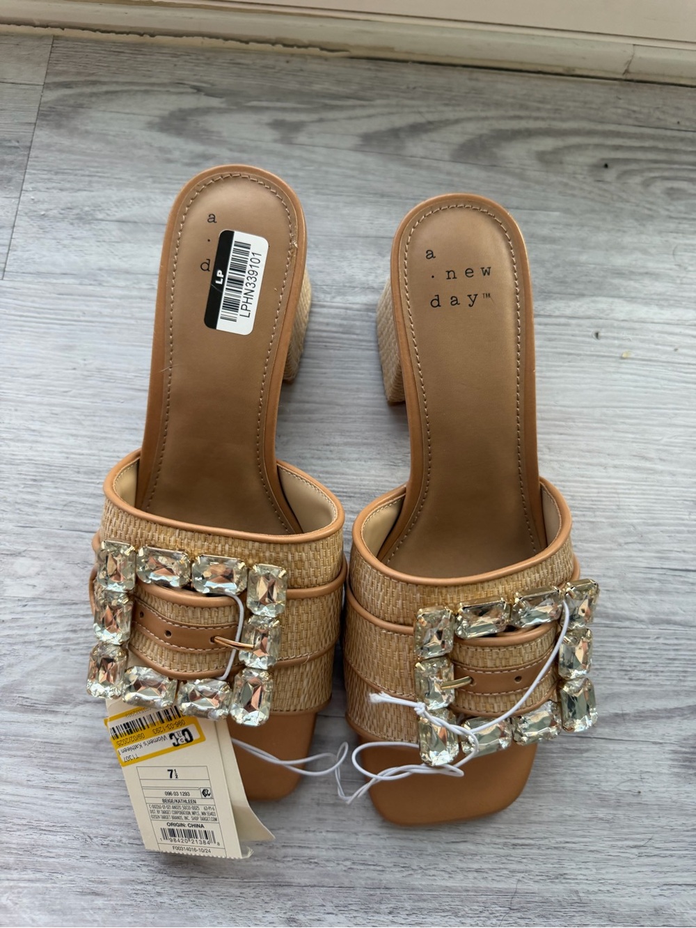 a new day Tan Embellished Woven Slide Mules